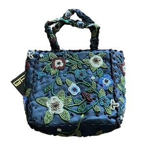 Sasha Black Beaded Mini Purse NWT Fully Lined Snap Closure Boho Evening Club